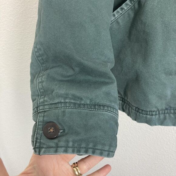 Billabong Barlow Jacket Mens Medium Green Hooded Canvas Zip Front Quilted Lined - Picture 14 of 16